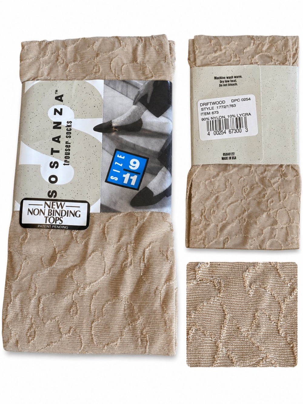 Vintage Sosanza Textured Trouser Socks‎ Driftwood Beige Size 9–11 USA Made NWT